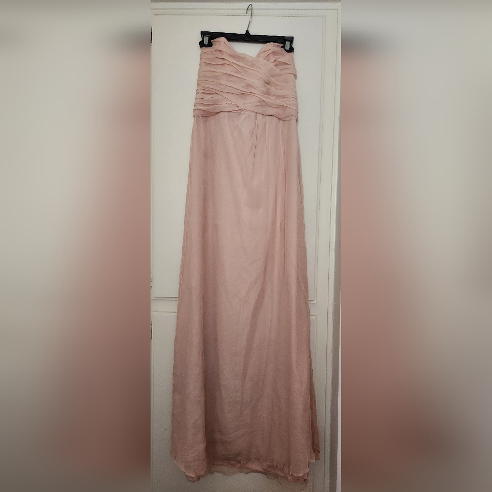 Amsale Women's Dress‎ Crinkle Chiffon Silk Strapless Gown Blush Pink Size 14